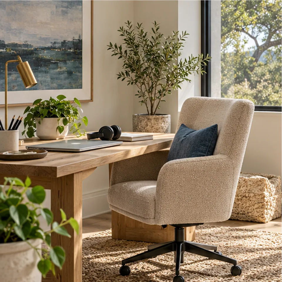 Conceptual architectural image: calm private work corner.