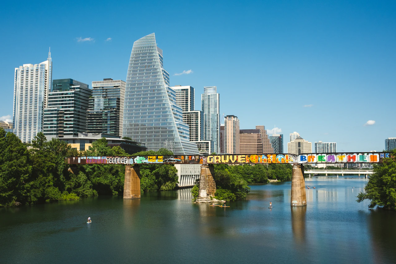 Austin skyline and Congress Bridge.
